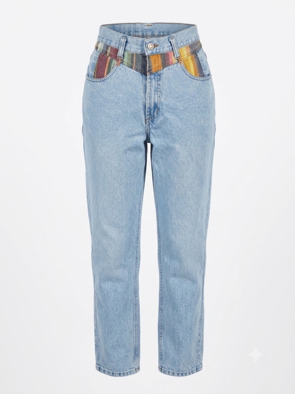 Vintage 90s High-Rise Light Blue Women's Jeans with Multicolor Pocket Accent
